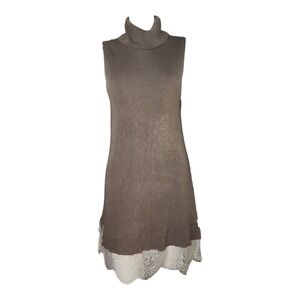 Apt 9 Dress Womens Size L Large Tan Neutral Lace Detail Sleeveless Turtleneck